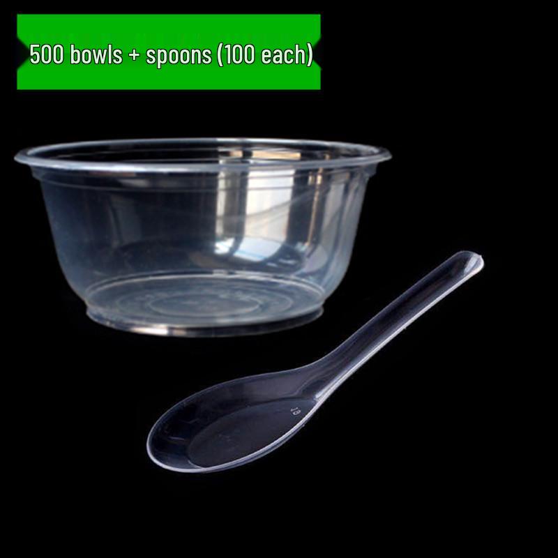 Disposable Tableware Set: Thickened Plastic Bowl with Lid, Banquet Spoon, Cup, and Chopsticks for Weddings and Household Use