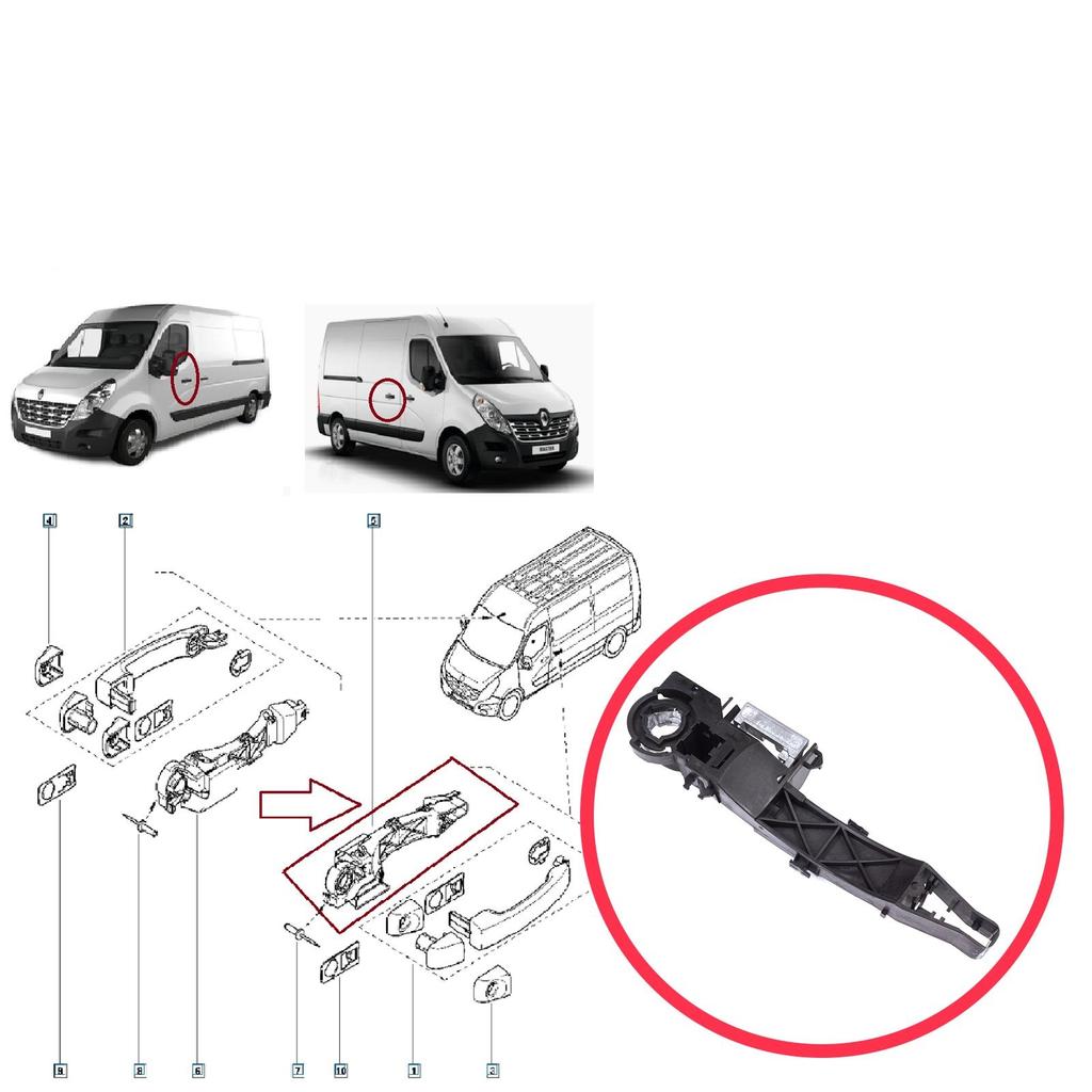 BDP1440-1 Front Left or Right Sliding Door Outer Handle Carrier Bracket for Renault Master 3 NV400 Interstar Movano B 806071828R