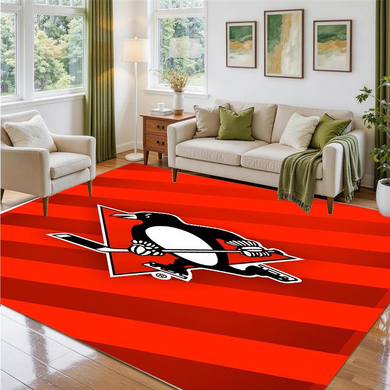 Pittsburgh Penguins Design Crystal Velvet Rug Soft Decorative Mat for Bedroom Entrance