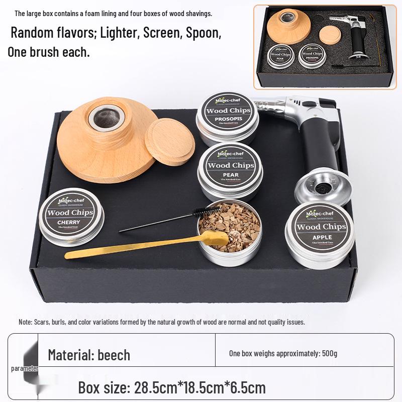 Popular Cocktail Smoker Set: Wooden Smoker, Wood Chips, Bartending Tools, and Ice Cubes