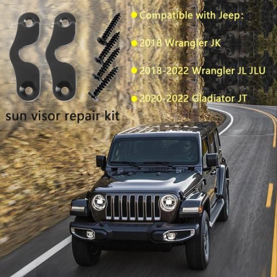 Set Sun Visor Clip Repair Kit For Jeep Wrangler JK JL Gladiator JT Metal 18 - 22