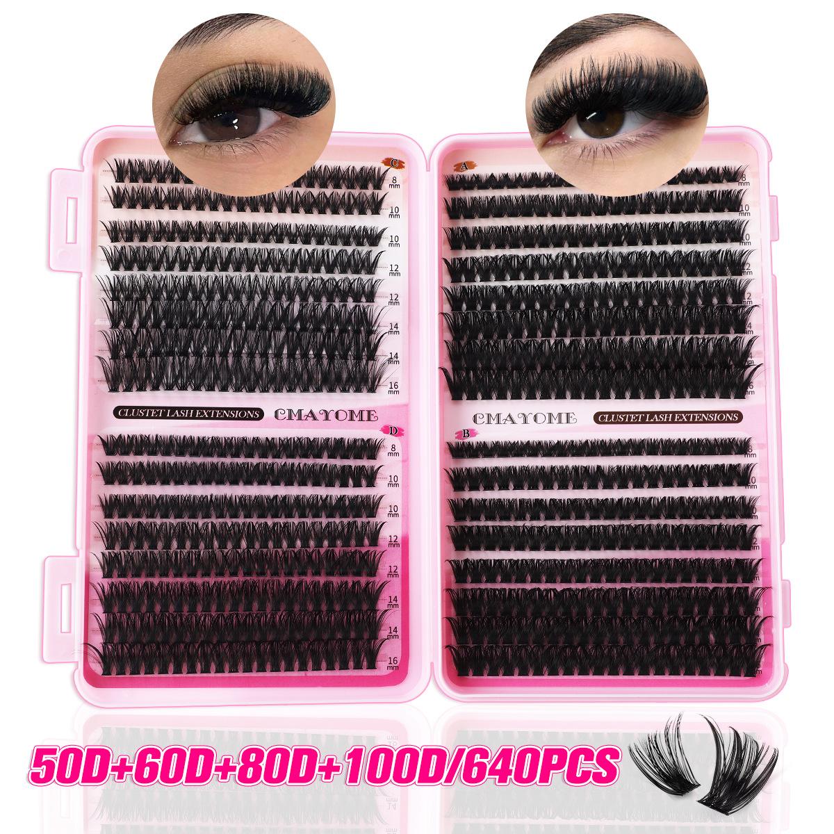 

640 пучков D-изгиба Одиночные пучки накладных ресниц 8-16 мм DIY Сегментированное наращивание для удлинения натуральных густых волос