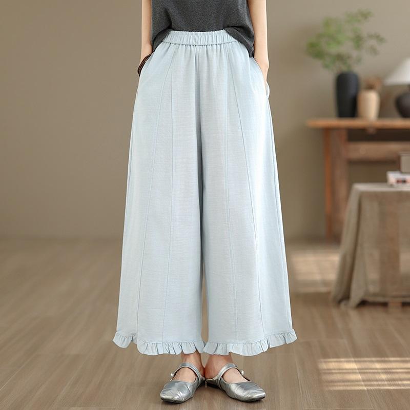 Plus size cotton Vintage high Waist Casual loose spring Summer wide leg Pants Women Trousers