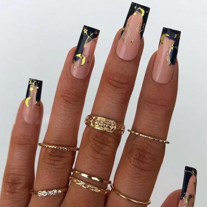 Wearing armor Finished armor Wearing armor, French black edge Wearing armor Finished star and moon gold foil False nail piece nails