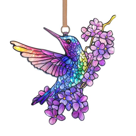 Barevný lapač slunce s kolibříkem Vitrážové akrylové květinové a kolibříkové dekorace Závěsný lapač slunce