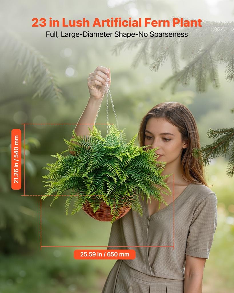 Artificial Ferns, 2 Pcs Fake Hanging Boston Fern Bush Plant with 584 Mm Hanging Length, Plastic Faux Greenery for Indoor and Outdoor Decor, For Wall,