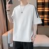 Striped Short Sleeved Men's T-shirt, Simple and Loose T-shirt, Shoulder Down, Five and A Half Sleeves, Plus Size