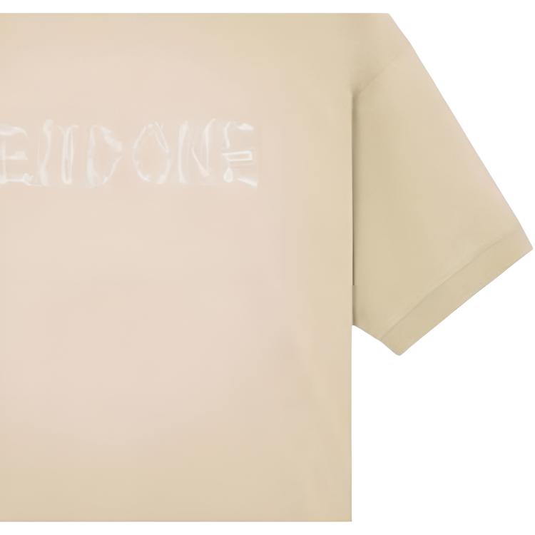 We11done Ss24 Water Wash Ribbed Letter Print Round Neck Short Sleeve T-Shirt Unisex Tops Beige WD-TT1-24-766-U-BG
