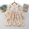 Korean Style Girls' Retro Lace Princess Dress - Elegant Long Sleeve Birthday Dress