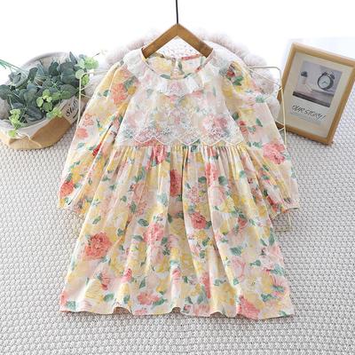 Mädchen Prinzessinnenkleid im koreanischen Stil mit Retro-Spitze - Elegantes Geburtstagskleid mit langen Ärmeln
