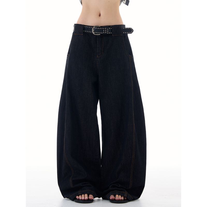 Madwitch Retro Simple Wide-Leg Scimitar Jeans Unisex Loose Casual Cleanfit High-Sense Pants