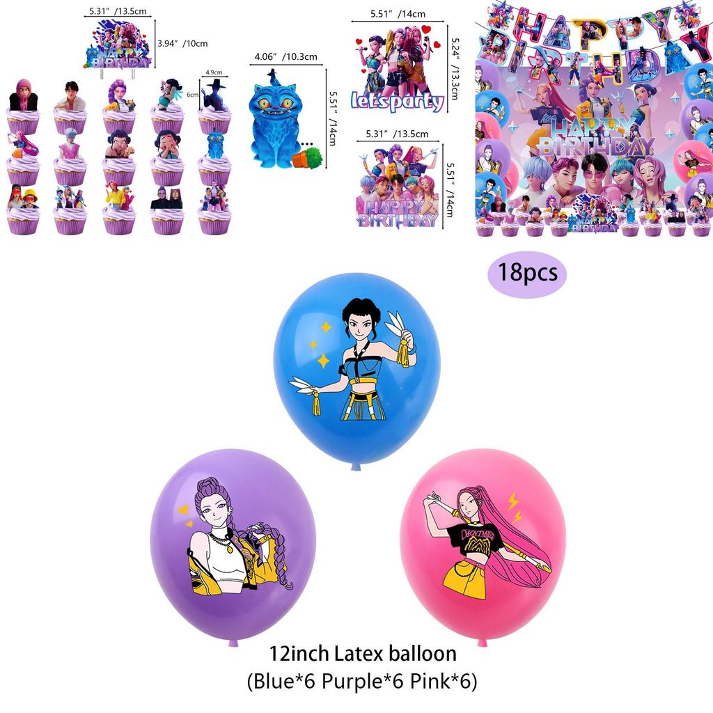 Kpop Demon Hunters Birthday Party Banner Decoration Set With Balloons And Background For Anime Fans