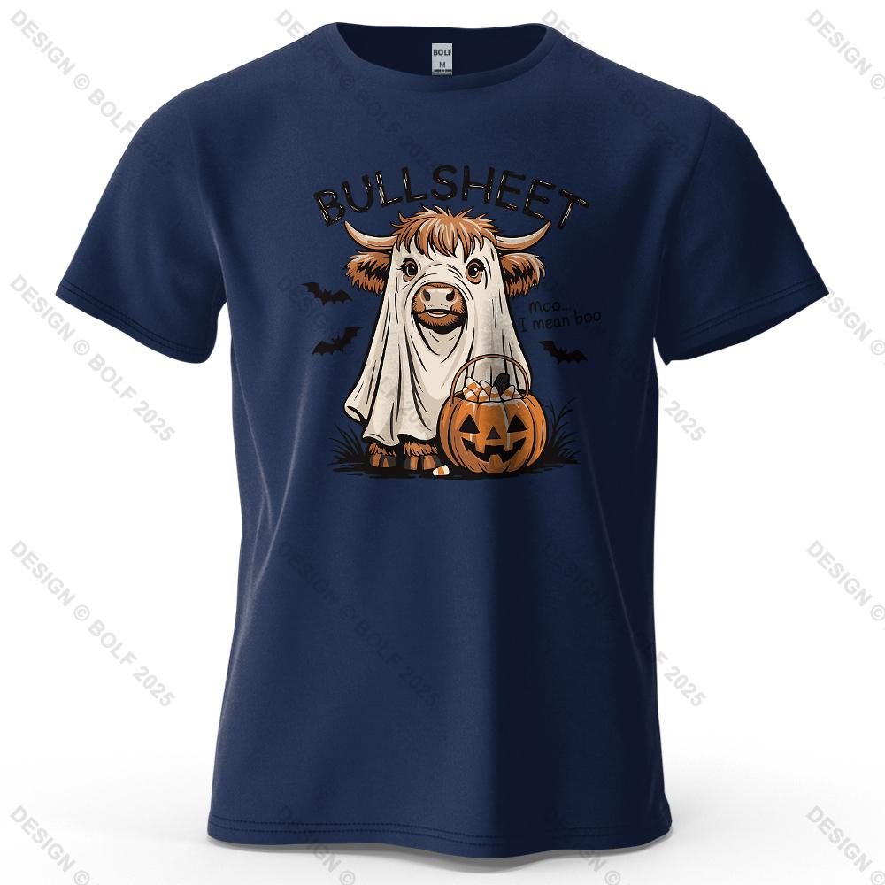 Pumpkin Ghost Cow Cartoon Printed Unisexs and Womens Fashion Trend Short Sleeve Summer New Soft Skin Friendly Casual Tshirt