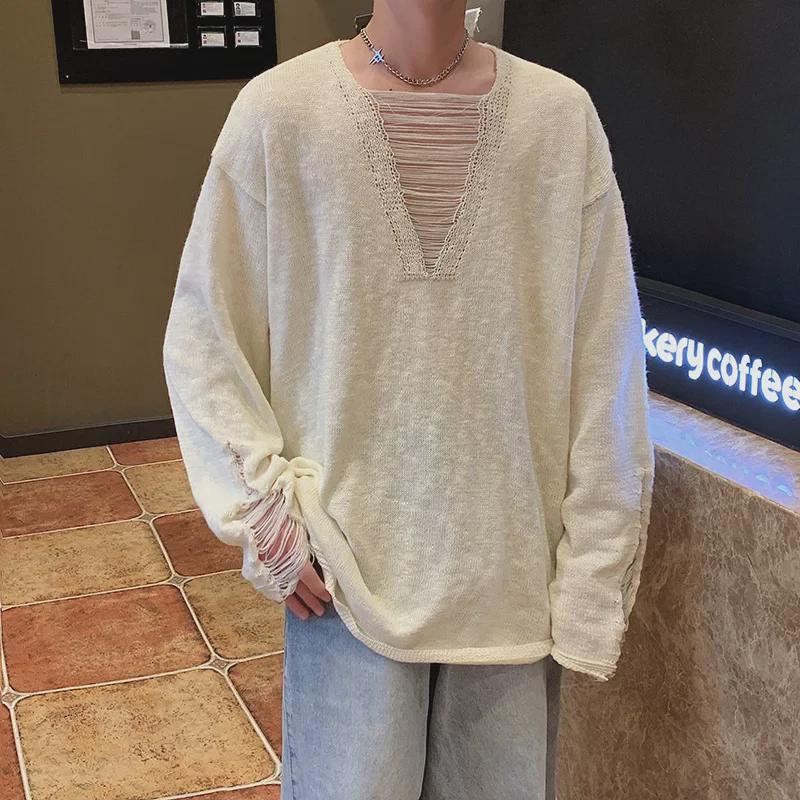 

Мужской вязаный свитер в стиле Харадзюку - однотонный повседневный пуловер на весну и осень XL абрикосовый