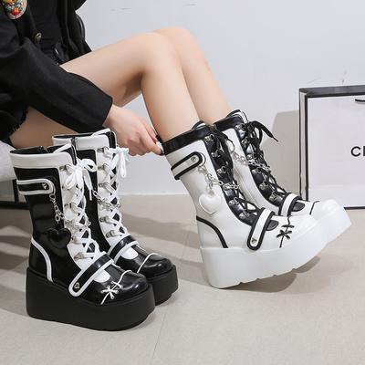 Fashion Kawaii Sweet New Gothic Πλατφόρμα Mid Calf Γυναικείες μπότες φθινοπώρου δρόμου Wedges ψηλοτάκουνα πανκ μπότες για κορίτσια Χαριτωμένα γυναικεία παπούτσια Cosplay