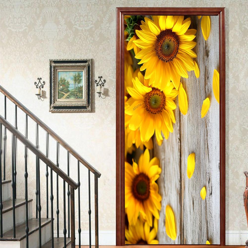 1 Stück Blühender Bambus Vinyl Türsticker Für Schlafzimmer Heimdeko Selbstklebend Abnehmbares Wandtattoo Türrenovierung Wasserdichtes Poster