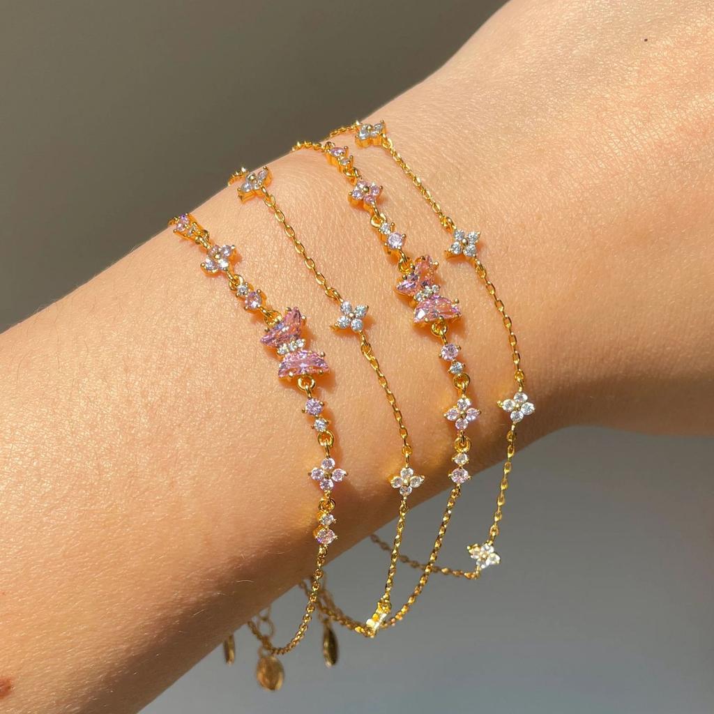 18K Gold Plated Exquisite Butterfly Ladies Cute Heart shaped Star Flower Pendant Zircon Bracelet Chain Y2K Jewelry Gift