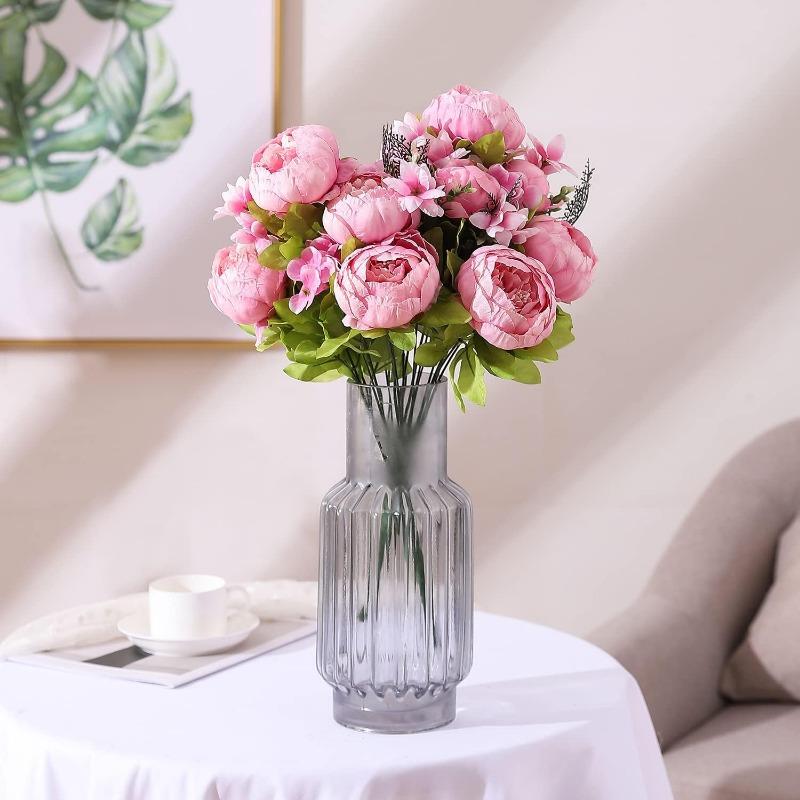 Faux Peony Bouquet 13 Heads Flowers Bud Vintage Artificial Peony 47cm Silk Flowers for Wedding Home Decoration,1pc