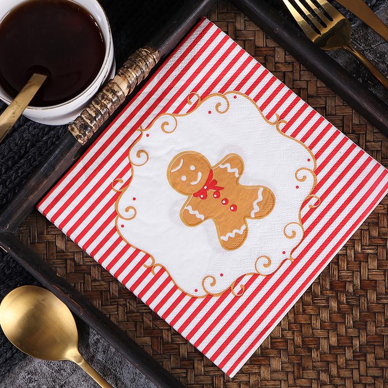 Red Striped Gingerbread Man Party Napkin for Festive Decor