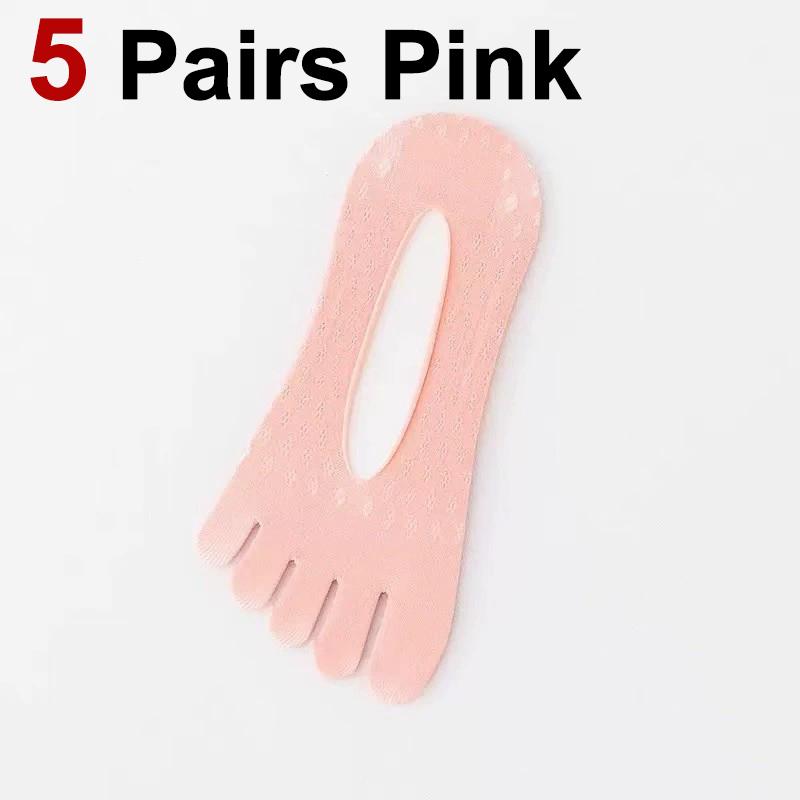 1/5 Pairs Women Split Finger Invisible Socks Fashionable Design Summer Style Mesh Sweat Absorbing Breathable Five Toe Socks