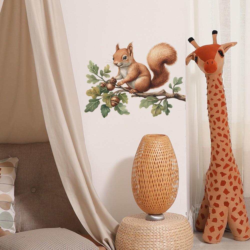Painted Little Squirrel Branches Bedroom Living Room Entrance Hall Home Background Beautification Wall Stickers