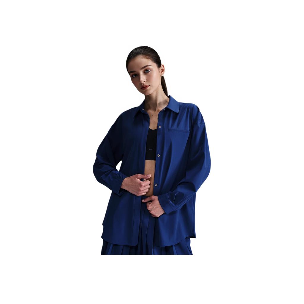 Nike Dri-Fit Oversize 24.7 Perfect Stretch Casual Fashion Quick-Dry Functional Long Sleeve Shirt Women Shirts Deep-Navy Space-Blue HQ0237455