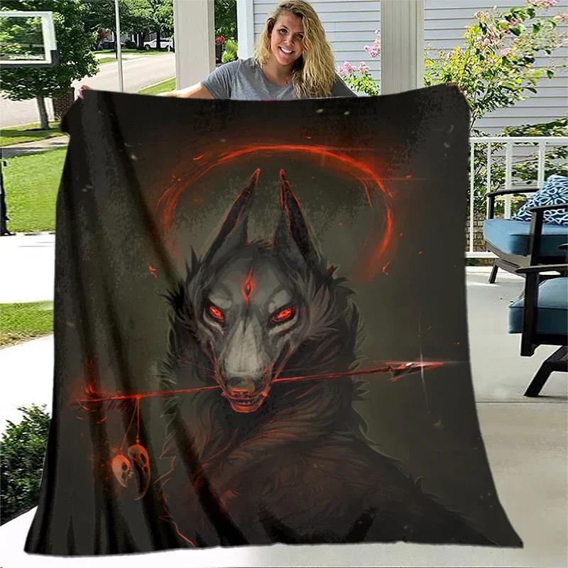Arte Fantasia Lupo Morbido Peluche Divano Letto Lancio Cartone Animato Picnic Coperte Moderna Coperta di Flanella Stampata Copriletto Regalo