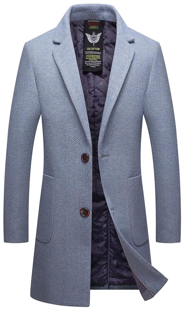 FHLHY Long Chesterfield Wool Business Jacket Men's Coat, Thick, Autumn/Winter