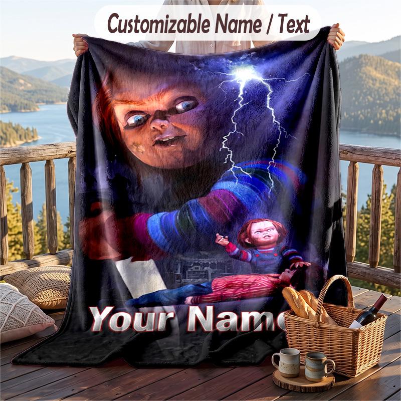 Custom Text Flannel Throw Blanket, Lightweight Cozy Bed Sofa BlanketChild's Play Chucky Tiffany
