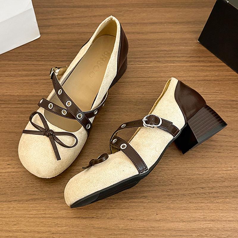 Fashion Mary Jance Women High Heels Shoes Bow Fashion Chunky Shoes Designer Dress Pumps Autumn 2025 Luxury New Bow Party Chaussure Femme