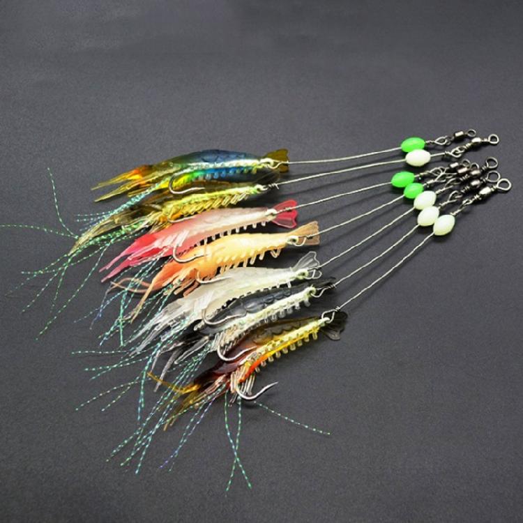 7 Pcs Silicone Soft Shrimp Baits with Hooks Luminous Swimbait Fishing Tackle