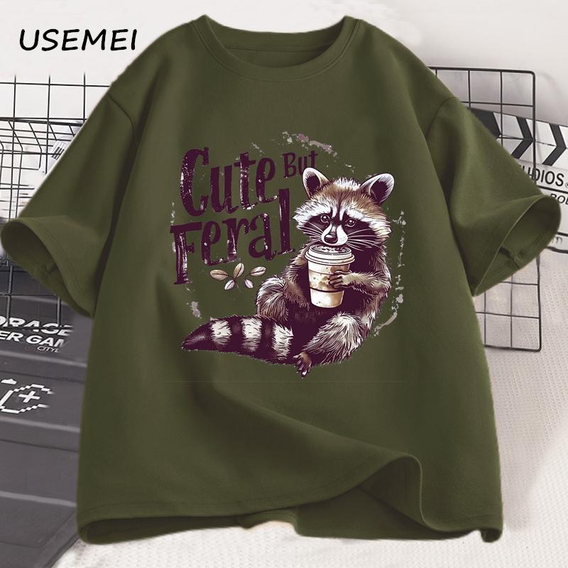Cute But Feral T-shirts for Women Men Summer Funny Raccoon Adult Humor T Shirt Cotton Short Sleeve Vintage Designer Clothes