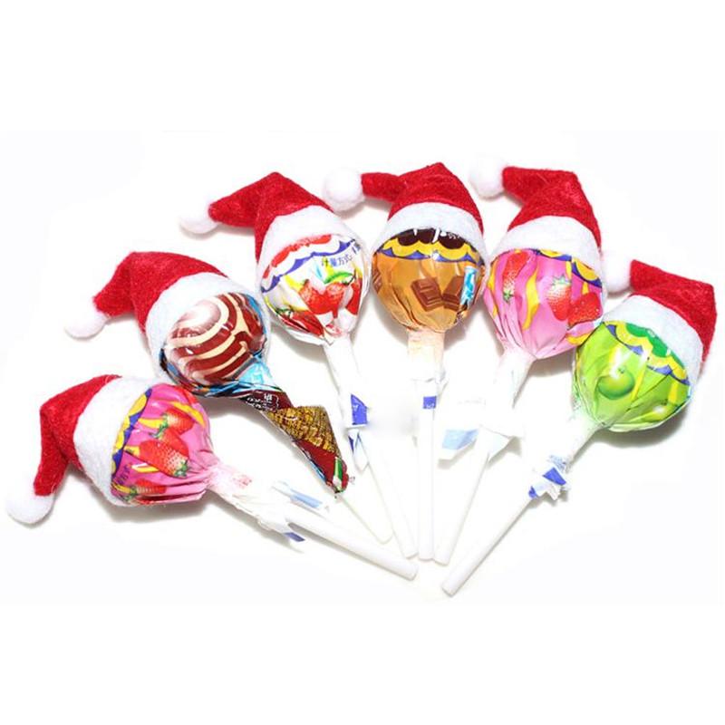6pcs Mini Santa Claus Hat Christmas Party Xmas Decor Holiday Lollipop Cap Top
