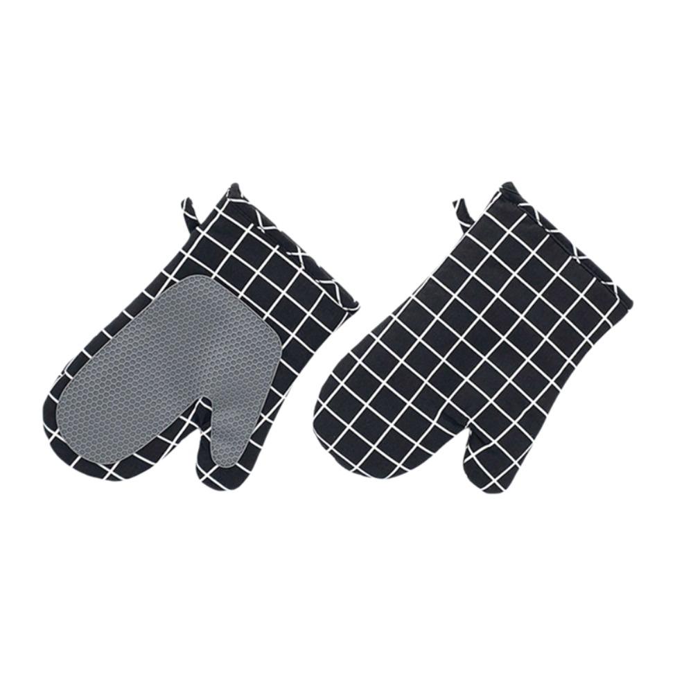 1 Pair Non-slip Kitchen Microwave Gloves Cotton Lining Heat Insulated Gloves Oven Gloves Pot Lid