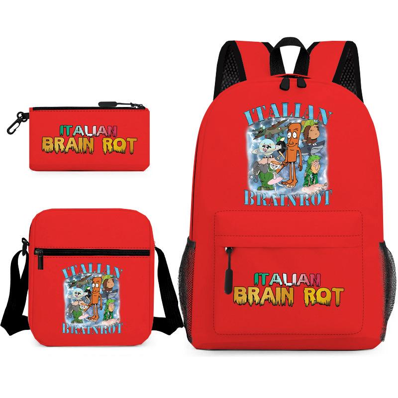 Cartoon abstract Shanhaijing primary school students and teenagers backpack schoolbag tongtongsahur three-piece set L