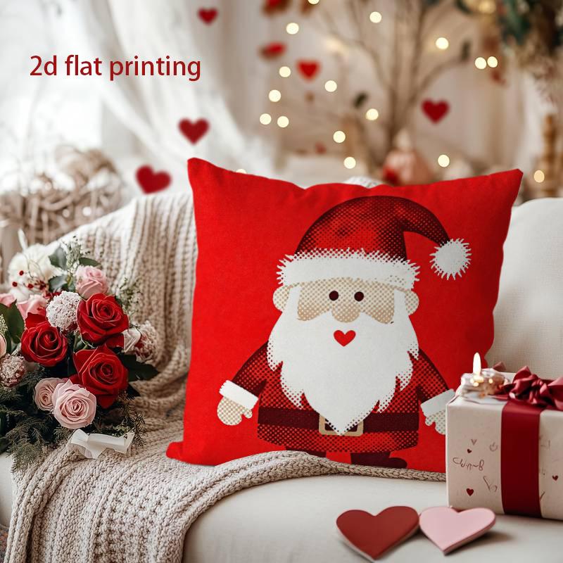 Santa Claus Heart-Printed Christmas Pillow Cover Pattern Cushion Cover Suitable for Sofa Bedroom Car Pillow Cover