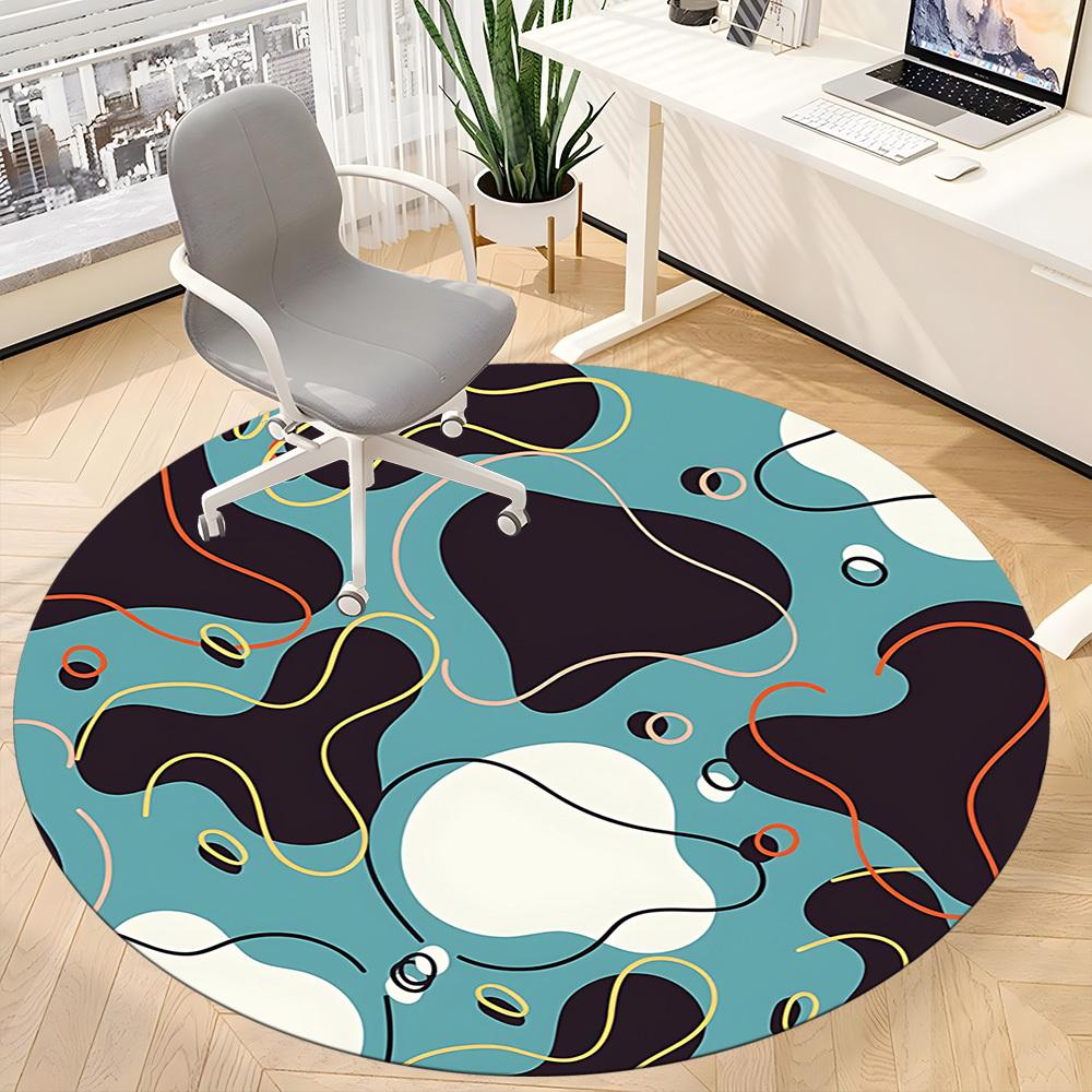 1pc Abstract Shapes Office Round Area Rug, Indoor Mat Suitable For Office, Under Office Chairs Bedroom Living Room Home Decor, Room Deco 056
