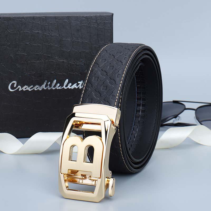 Four Seasons Available High End Leather Automatic Buckle Belt Alloy Men'S Genuine Leather Belt Embossed Pattern Pants Belt