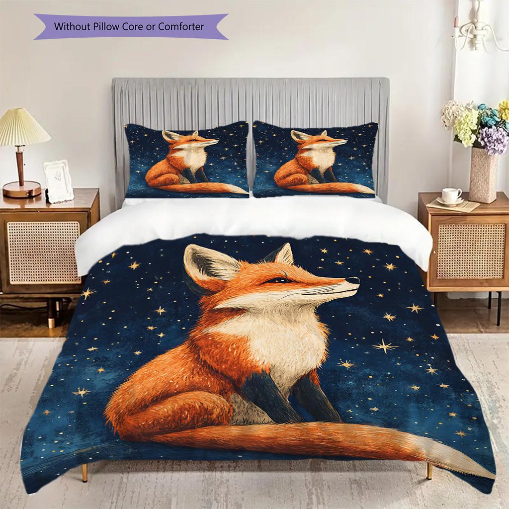 Fox Pattern Bedding Quilt Set Quilt Cover Pillowcase Home Decoration Birthday Gift (1 * duvet cover + 2 * pillowcase, without core)