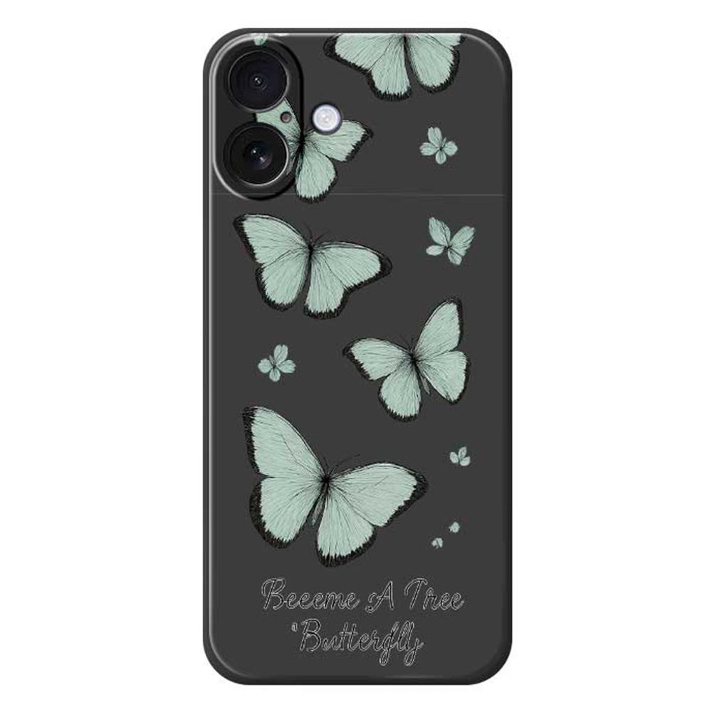 For iPhone 17 Case Green Butterfly Pattern Printing Straight Edge TPU Phone Back Cover