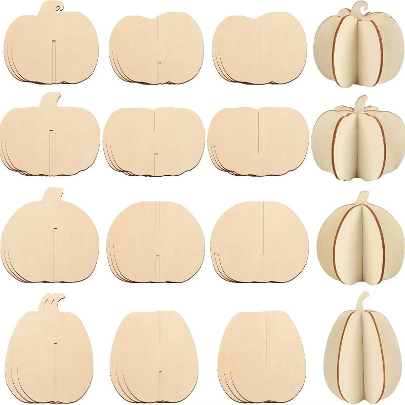 DIY autumn 3D pumpkin wooden craft, unfinished wood pieces for coloring, used to make pumpkin silhouette decorations (8 pieces)