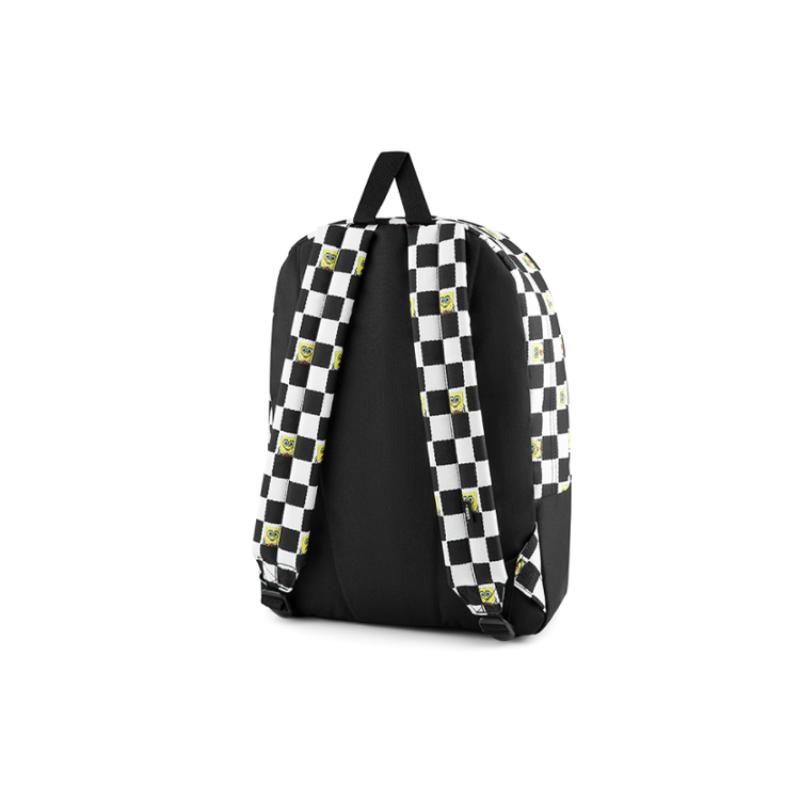 Vans SpongeBob, Collaboration Polyester Backpack Regular Unisex Black White Checkerboard Vans VN0A5KHQQ7Y