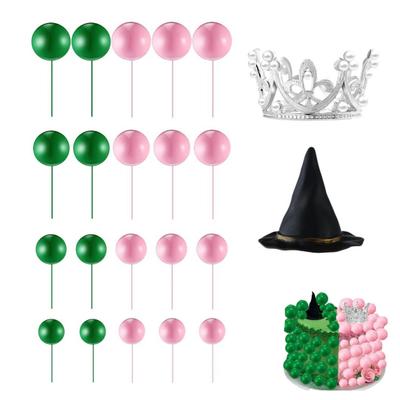 Yousheng 42 szt. Topper na tort czarownicy Dekoracja na imprezę Mini różowe zielone balony Topper na babeczki Srebrna korona Czarny kapelusz czarownicy Zestaw na motyw czarownicy