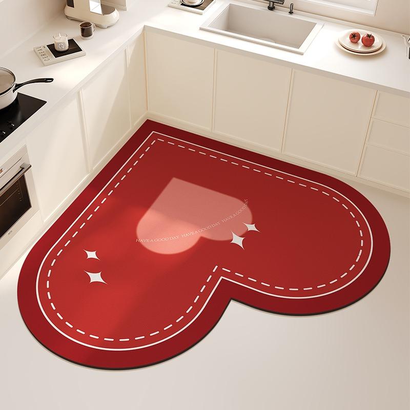 Carpet for Kitchen Absorbent Heart-shaped Floor Mat  Soft Quick-drying Diatom Mud Non-slip Mats Home Decoration Rug Alfombrar