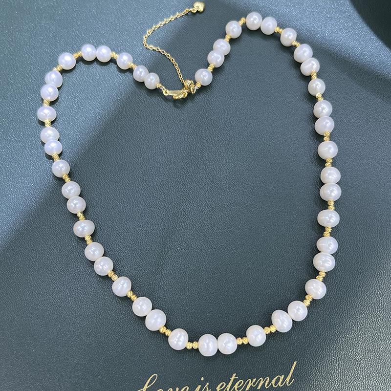 Elegant French Pearl Necklace with Gold Beads - Autumn/Winter Collection