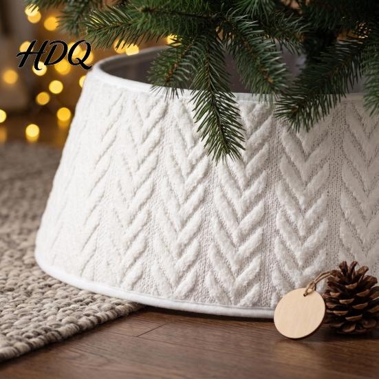 Pet Resistant Tree Skirt Plush Skirt Knit Christmas Collar Rhombus Pattern Festive Adjustable Base Decor Cover for Holiday Party Decor 28" Bottom