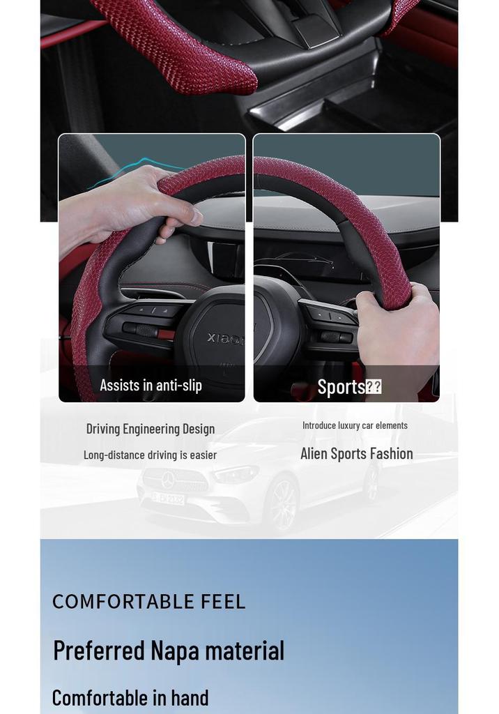 Universal 5D Suede & Nappa Leather Steering Wheel Cover - Anti-Slip, All-Season Protection