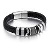 16MM Wide Stainless Steel Wrap Bracelet for Man Black Genuine Leather Men's Bracelets Bangles with Magnet Clasp Engraved Gifts