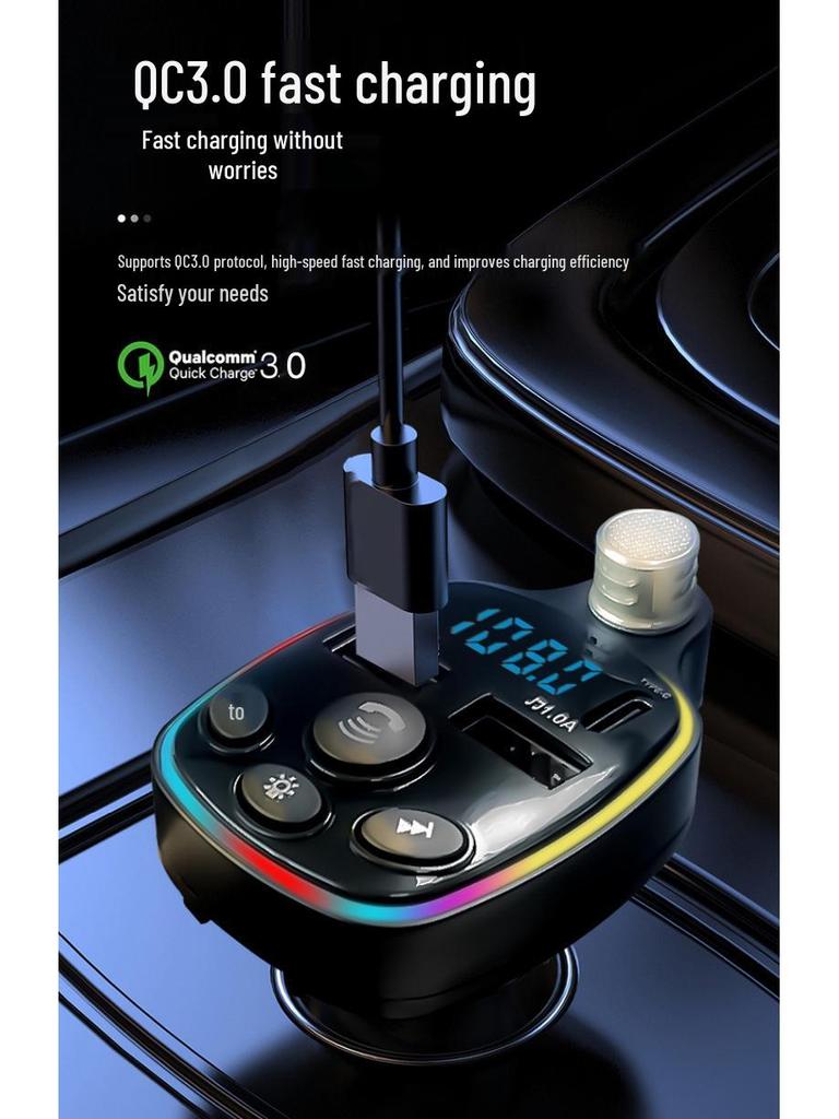 Q11 Bluetooth MP3 Car Charger with Atmosphere Light and Dual PD Fast Charge