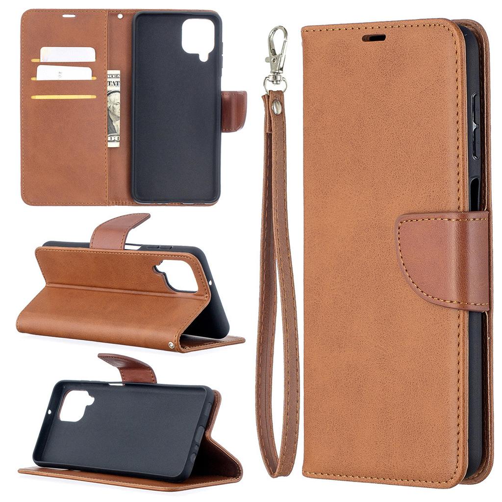 Geeignet für Samsung A02S Handy Lederhülle A72 Matt Unifarbener Kartenhalter Handschlaufe Schutzhülle A32